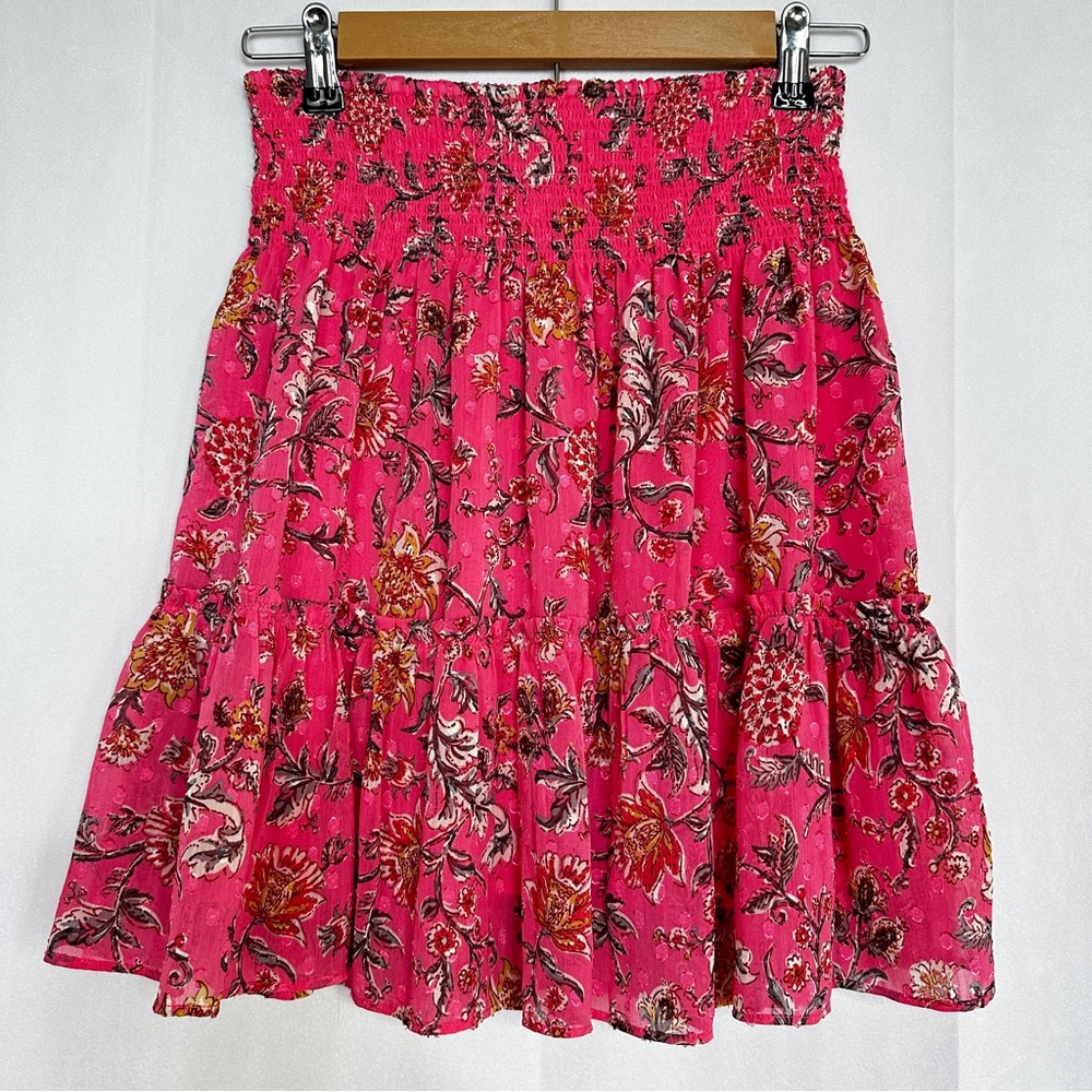 Joie Floral Mini Tiered Skirt Peplum Summer Womens Small Pink Ruffle Lined - Picture 1 of 9